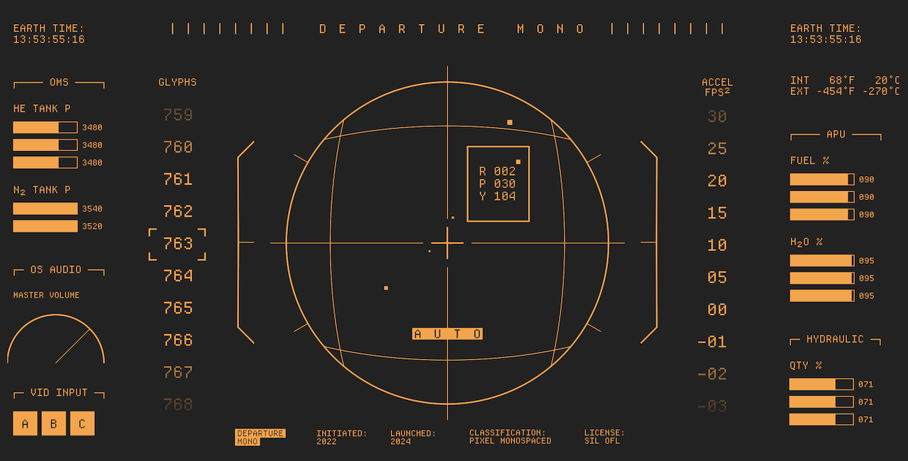 A Departure Mono-based Heads Up Display that looks a bit like the one Luke Skywalker used in the trench run at the end of A New Hope