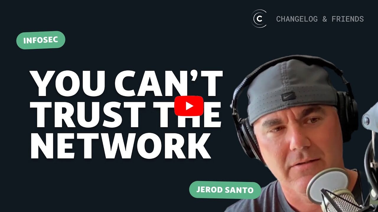 Jerod’s ugly mug in a backwards cap with text next to it that says ‘You can’t trust the network’