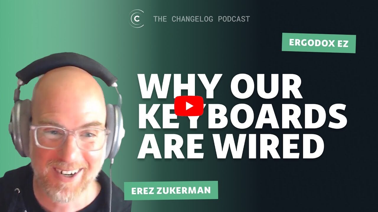 A photo of Erez Zukerman on the left with the words “Why our keyboards are wired” on the right.