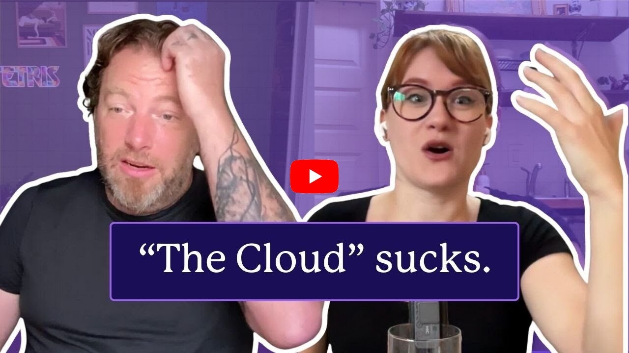 Kurt Mackey on the left. Annie Sexton on the right. Text overlay: “The Cloud sucks”