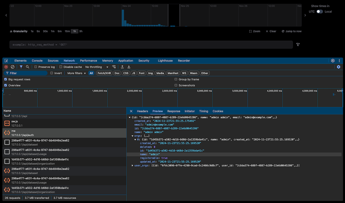 Subtrace screenshot with Chrome DevTools network interface showing