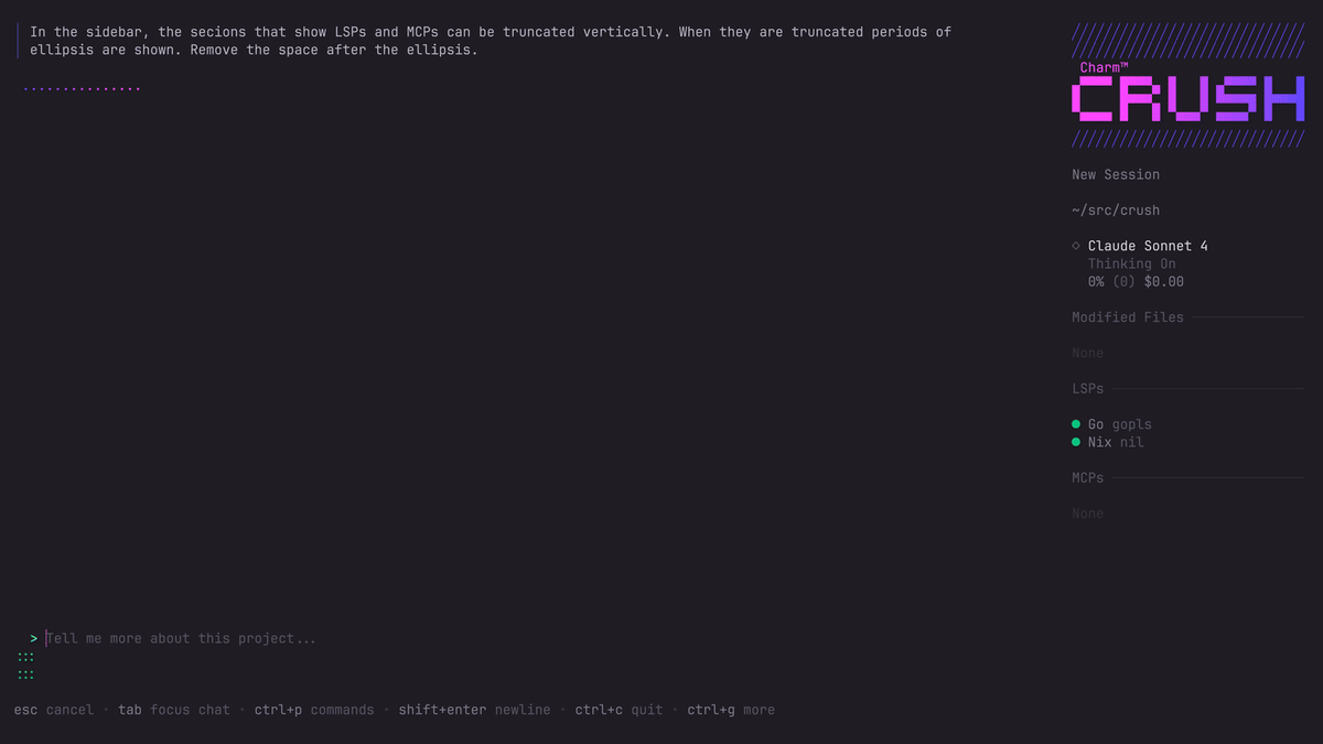 An animated gif of Crush in action in a terminal