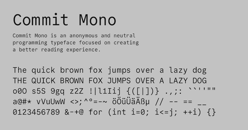 Commit Mono example characters