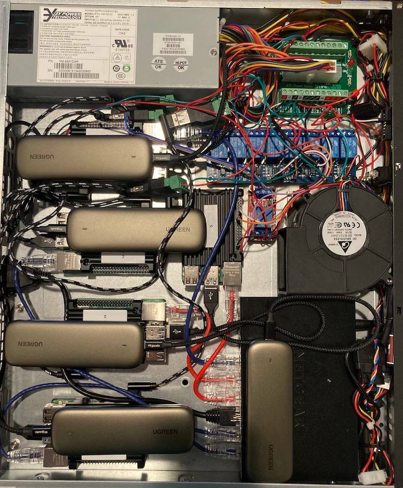 A low power 1U Raspberry Pi cluster server