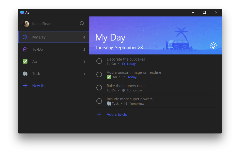 Ao – an elegant Microsoft To-Do desktop app
