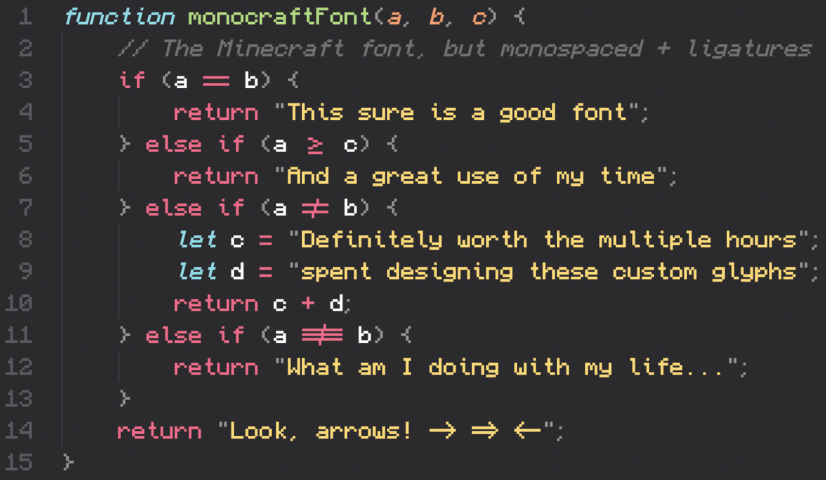 A programming font based on the typeface used in Minecraft