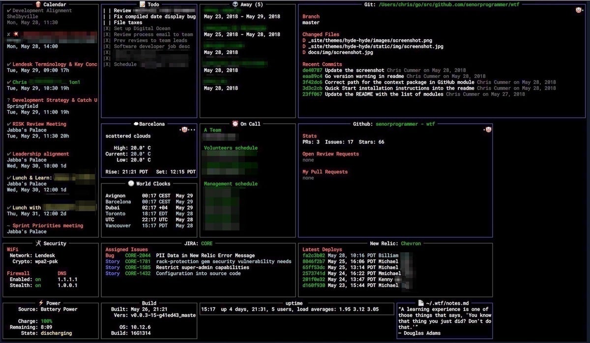 WTF is a personal information dashboard for your terminal