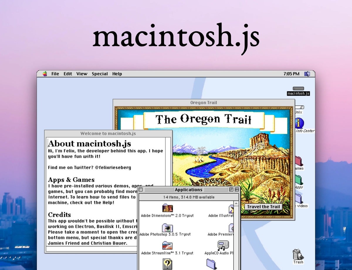 A virtual Apple Macintosh with System 8 (running in Electron)