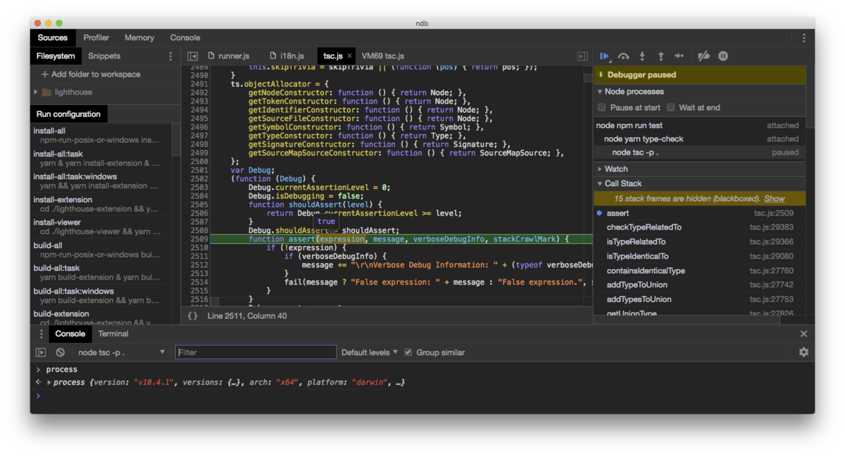 An improved debugging experience for Node, enabled by Chrome DevTools