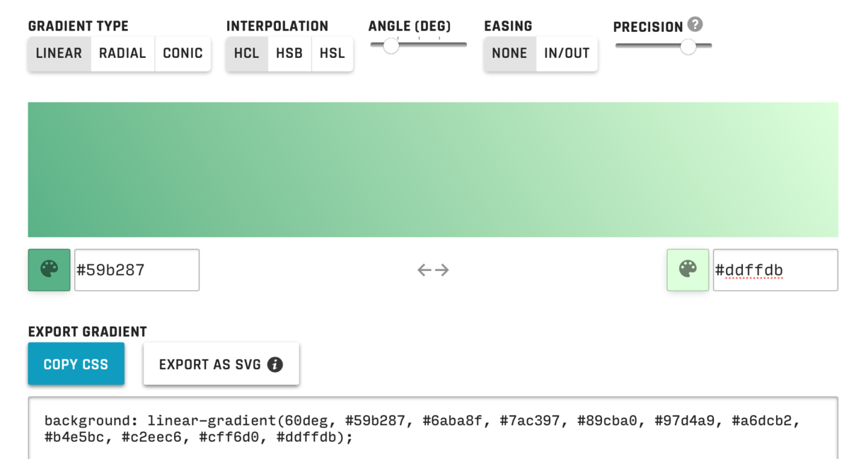 A gradient generator tool with CSS/SVG exports