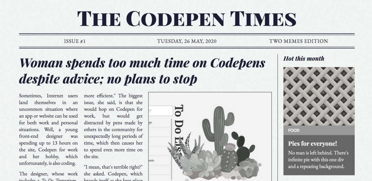 CSS Grid Example Of A Responsive Newspaper Layout Changelog